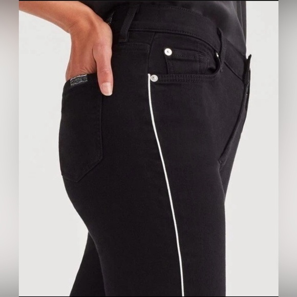 7 For All Mankind High Waist Slim Kick Black Stretch Tuxedo Stripe Jean Size 26 - Picture 6 of 14